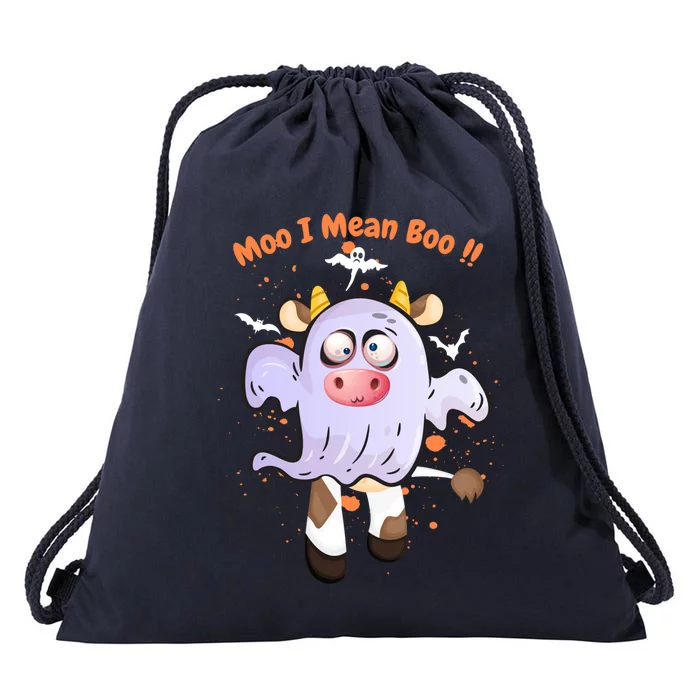 Mean Boo Pumpkin Halloween Ghost Cow Moo Cute Gift Drawstring Bag