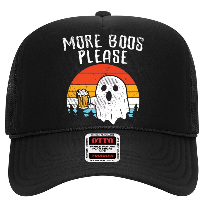 More Boos Please Ghost Beer Retro Halloween Drinking High Crown Mesh Trucker Hat