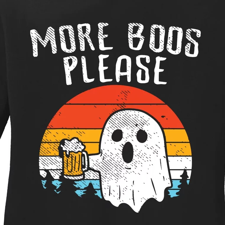 More Boos Please Ghost Beer Retro Halloween Drinking Ladies Long Sleeve Shirt