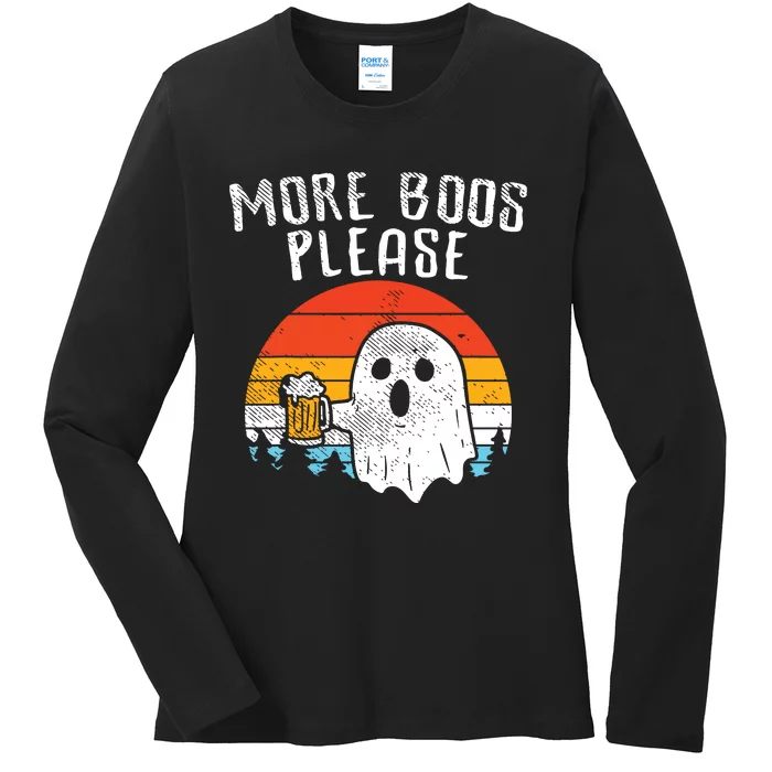 More Boos Please Ghost Beer Retro Halloween Drinking Ladies Long Sleeve Shirt