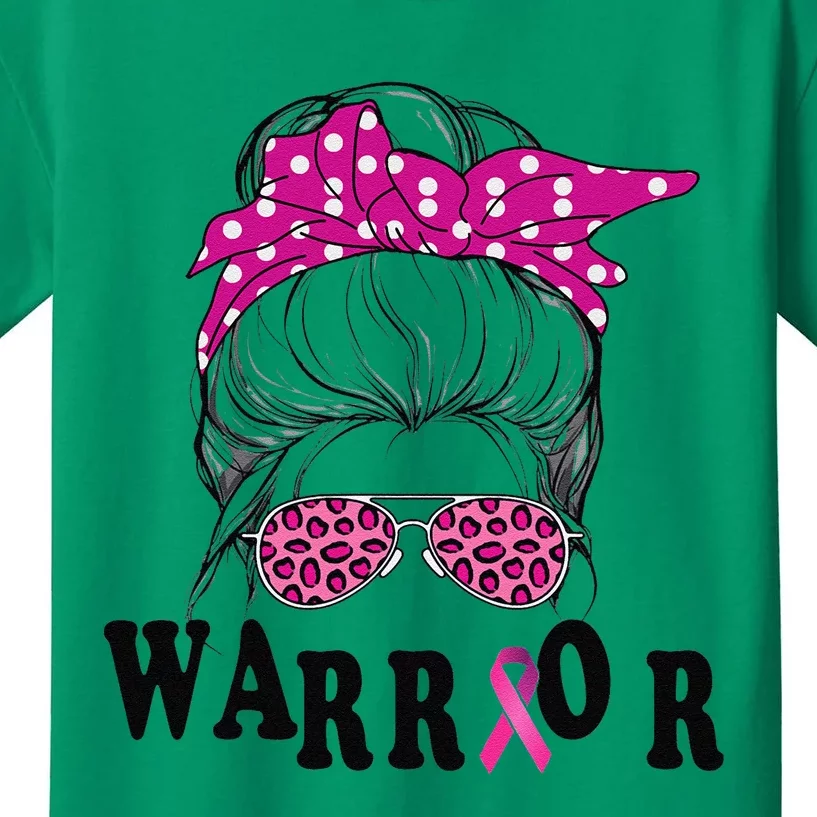 Messy Bun Pin.K Breast Cancer Awareness Women Warrior Kids T-Shirt