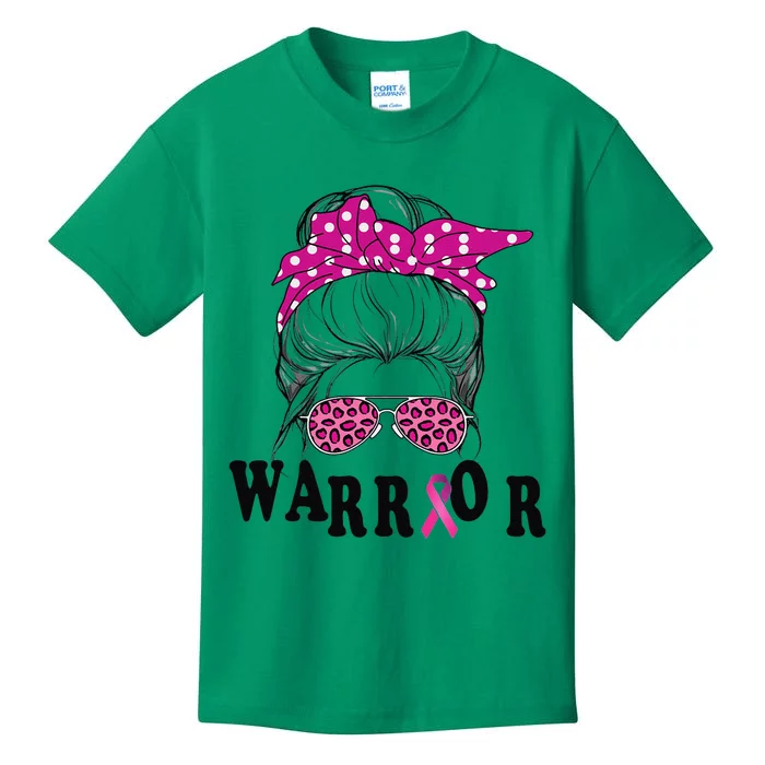 Messy Bun Pin.K Breast Cancer Awareness Women Warrior Kids T-Shirt