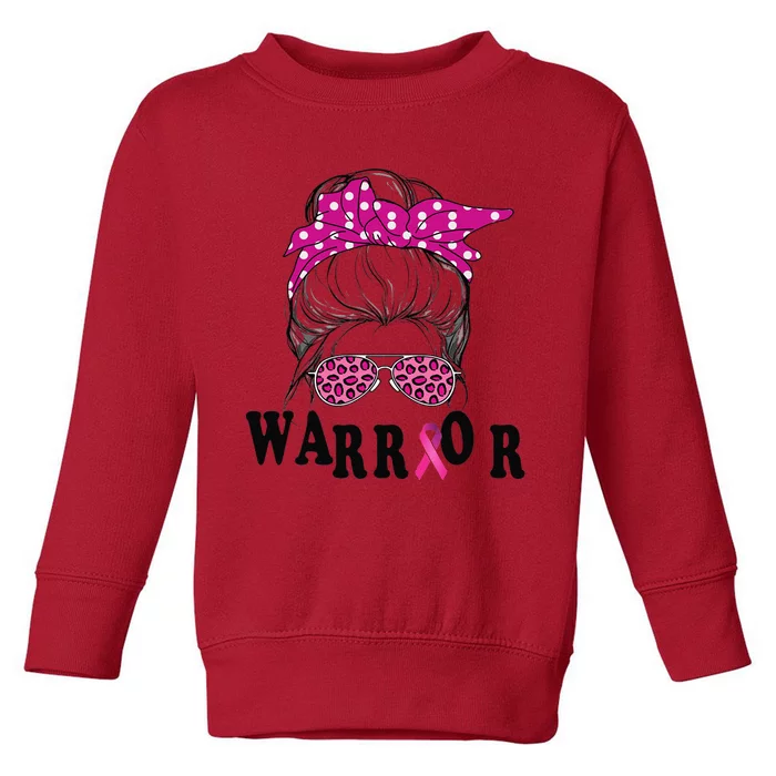 Messy Bun Pin.K Breast Cancer Awareness Women Warrior Toddler Sweatshirt