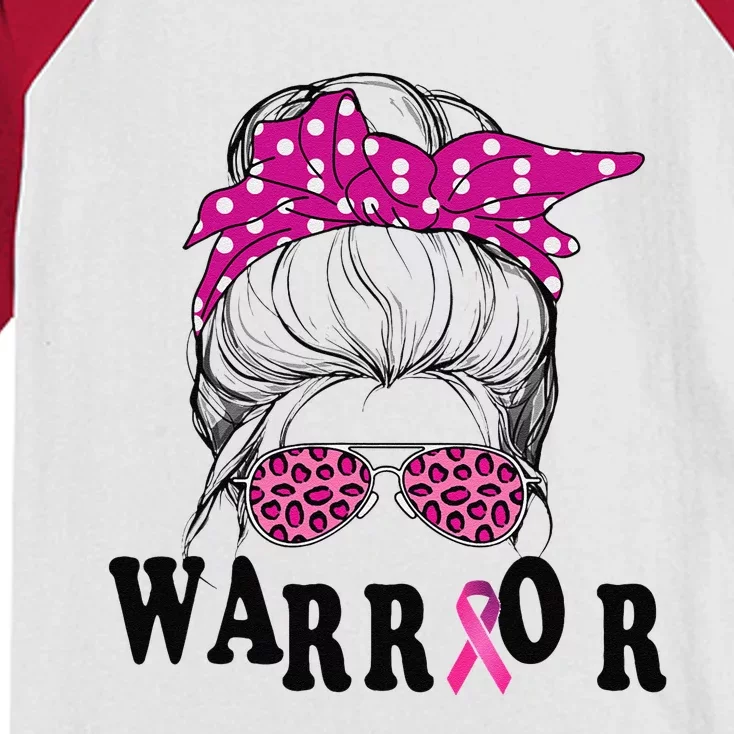 Messy Bun Pin.K Breast Cancer Awareness Women Warrior Kids Colorblock Raglan Jersey