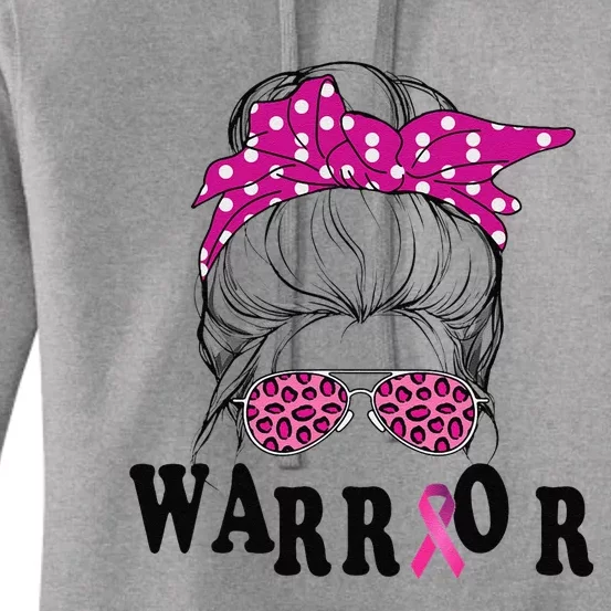 Messy Bun Pin.K Breast Cancer Awareness Women Warrior Women's Pullover Hoodie