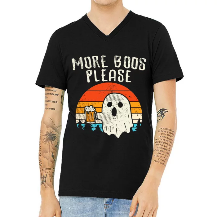 More Boos Please Ghost Beer Retro Halloween Drinking V-Neck T-Shirt