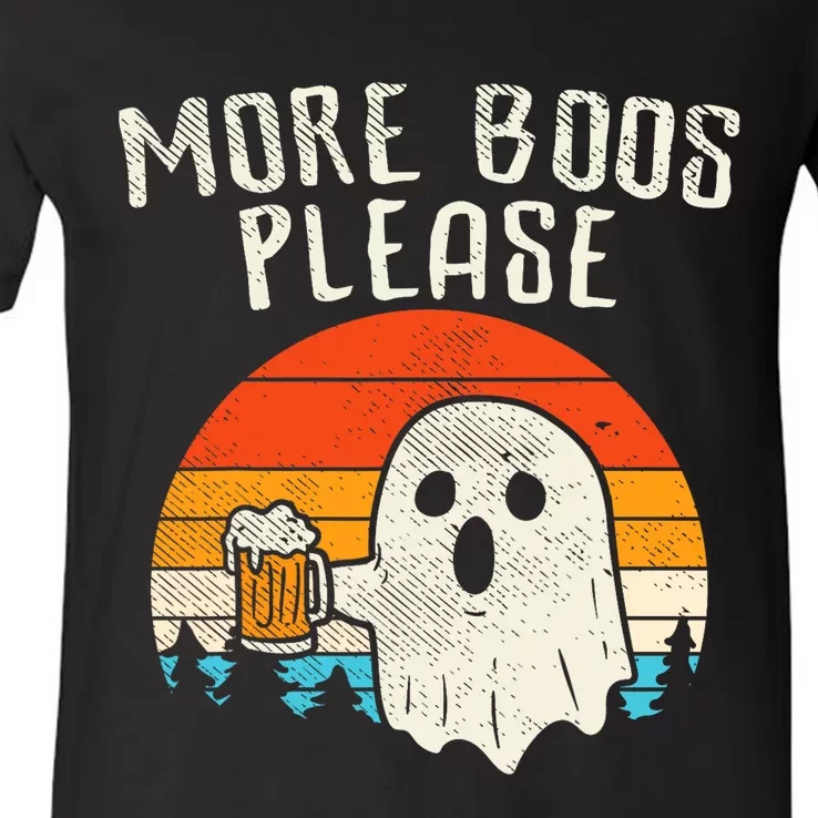 More Boos Please Ghost Beer Retro Halloween Drinking V-Neck T-Shirt