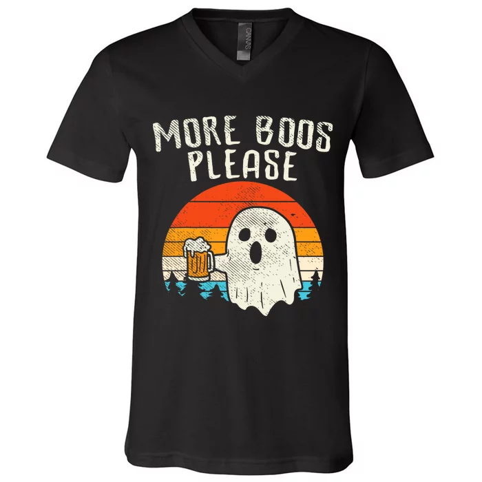 More Boos Please Ghost Beer Retro Halloween Drinking V-Neck T-Shirt