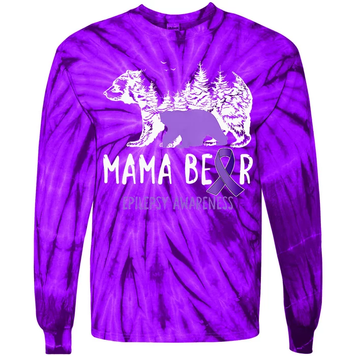 Mama Bear Purple Ribbon Warrior & Supporters Epilepsy Month Tie-Dye Long Sleeve Shirt