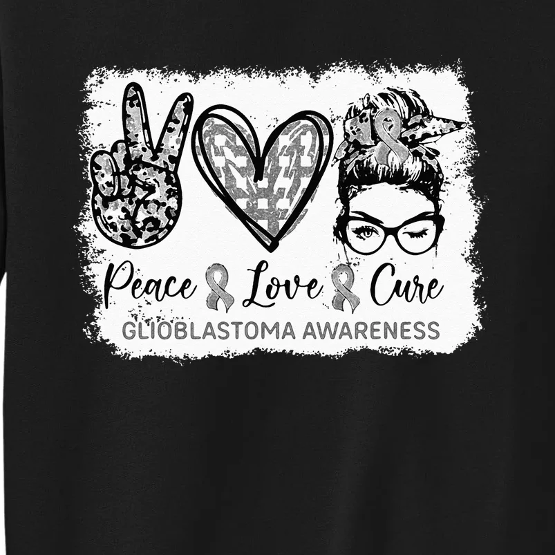 Messy Bun Peace Love Cure Gray Ribbon Glioblastoma Awareness Sweatshirt