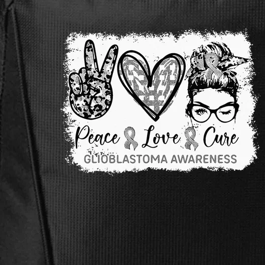 Messy Bun Peace Love Cure Gray Ribbon Glioblastoma Awareness City Backpack