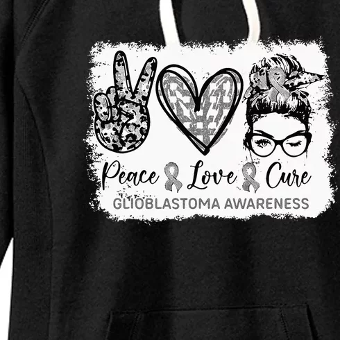 Messy Bun Peace Love Cure Gray Ribbon Glioblastoma Awareness Women's Fleece Hoodie