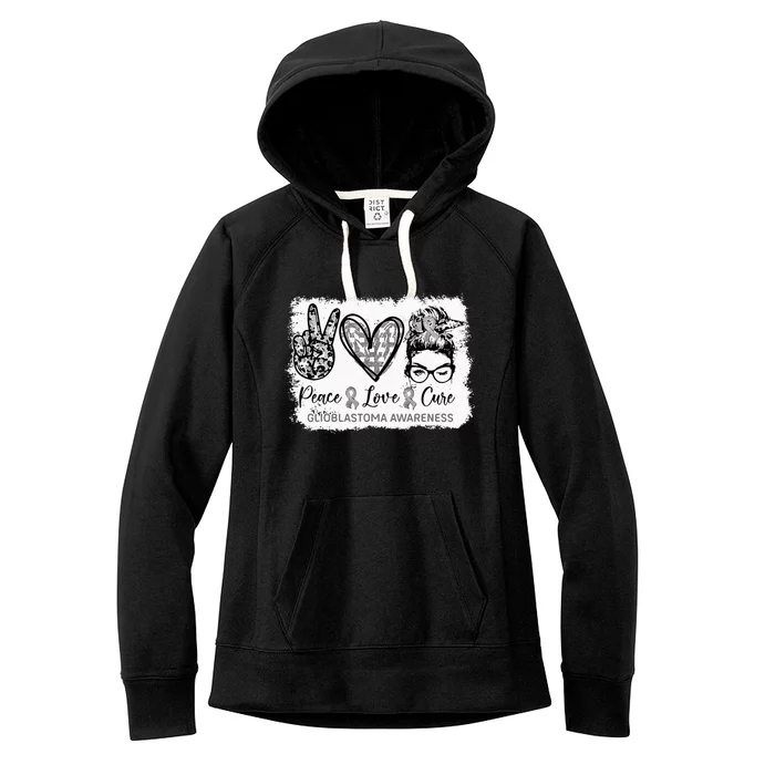 Messy Bun Peace Love Cure Gray Ribbon Glioblastoma Awareness Women's Fleece Hoodie