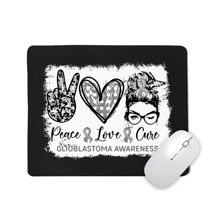 Messy Bun Peace Love Cure Gray Ribbon Glioblastoma Awareness Mousepad