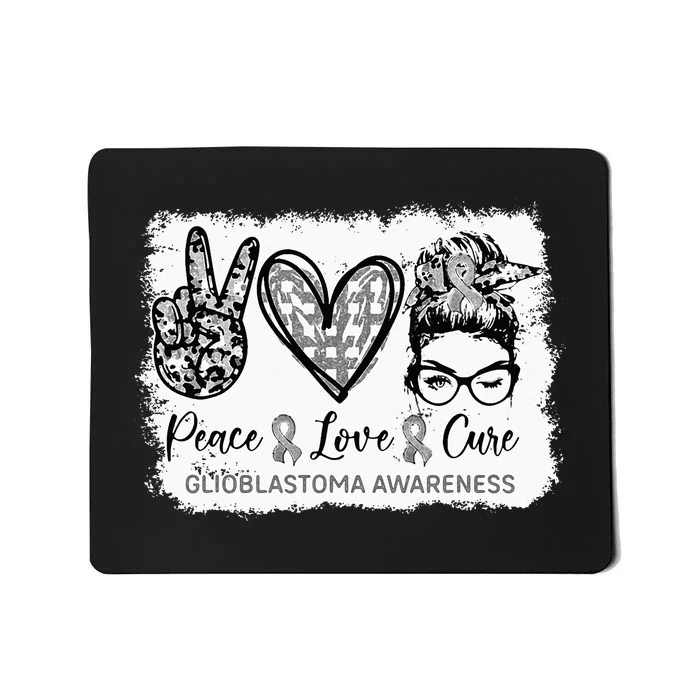 Messy Bun Peace Love Cure Gray Ribbon Glioblastoma Awareness Mousepad