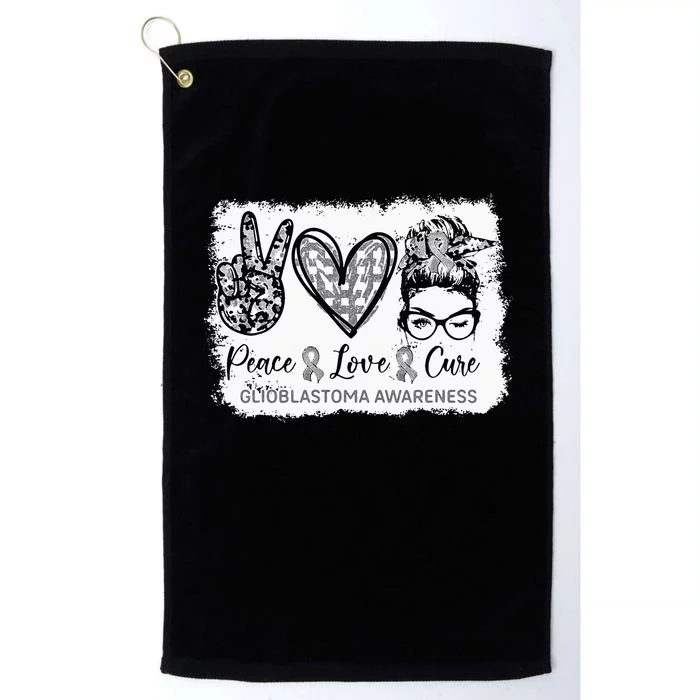 Messy Bun Peace Love Cure Gray Ribbon Glioblastoma Awareness Platinum Collection Golf Towel