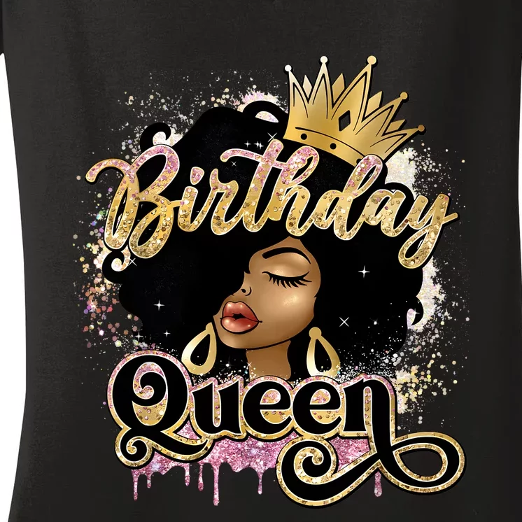 Melanin Birthday Queen African American Afro Girls Women Women's V-Neck T-Shirt