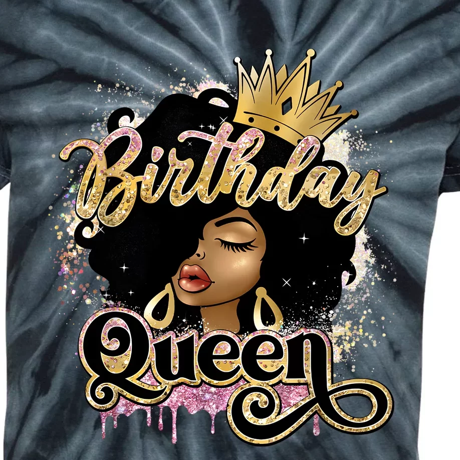 Melanin Birthday Queen African American Afro Girls Women Kids Tie-Dye T-Shirt