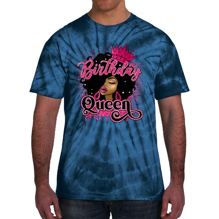 Melanin Birthday Queen African American Afro Girl Women Tie-Dye T-Shirt