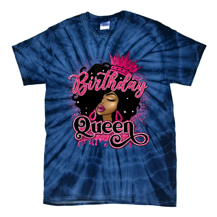 Melanin Birthday Queen African American Afro Girl Women Tie-Dye T-Shirt