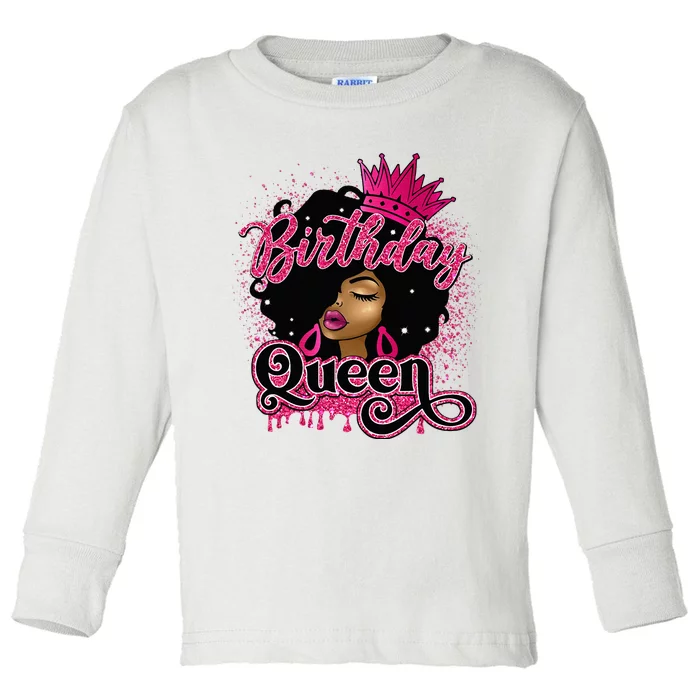 Melanin Birthday Queen African American Afro Toddler Long Sleeve Shirt