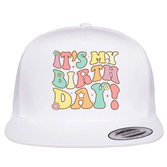 My Birthday Retro Groovy Birthday Flat Bill Trucker Hat