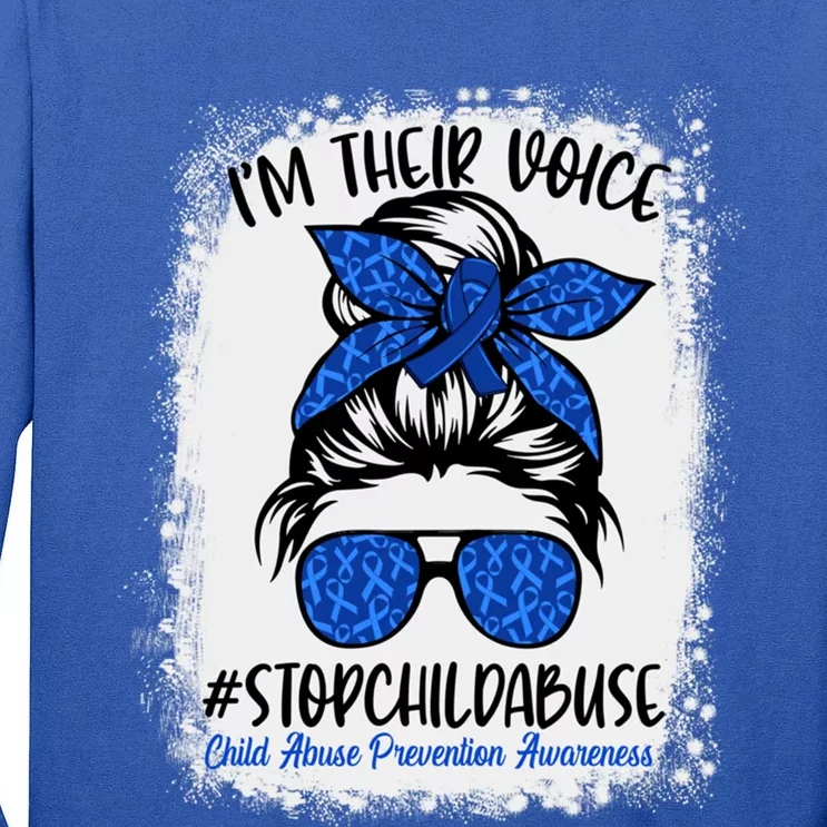 Messy Bun Ribbon Stop Abuse Prevention Awareness Month Meaningful Gift Tall Long Sleeve T-Shirt