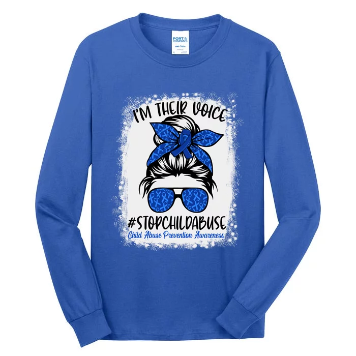 Messy Bun Ribbon Stop Abuse Prevention Awareness Month Meaningful Gift Tall Long Sleeve T-Shirt