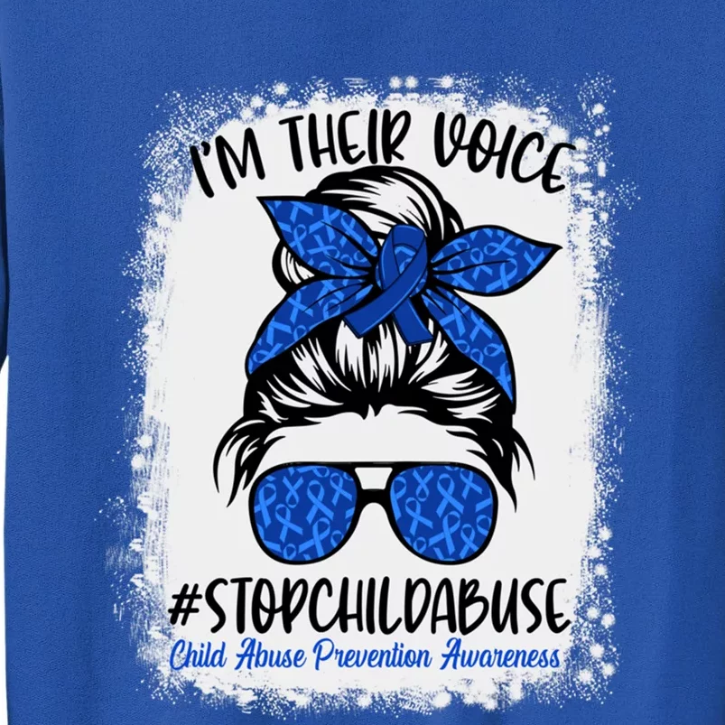 Messy Bun Ribbon Stop Abuse Prevention Awareness Month Meaningful Gift Tall Sweatshirt