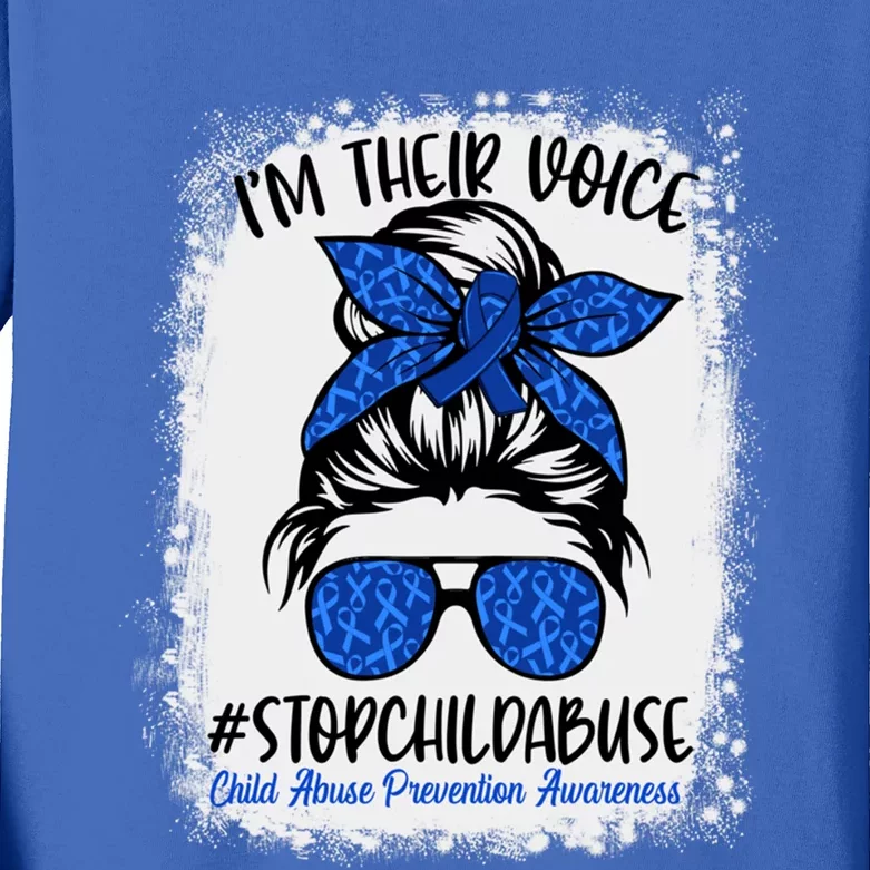 Messy Bun Ribbon Stop Abuse Prevention Awareness Month Meaningful Gift Kids Long Sleeve Shirt