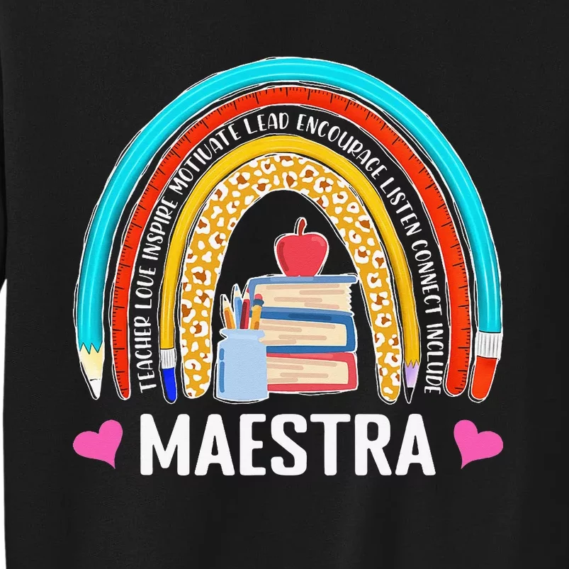 Maestra Boho Rainbow Leopard Spanish Bilingual Teacher Tall Sweatshirt