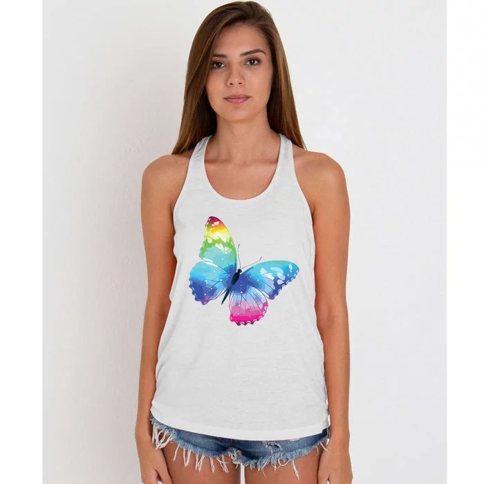 Monarch Butterfly Rainbow Cute Pastel Festival Rave Colorful Women's Knotted Racerback Tank