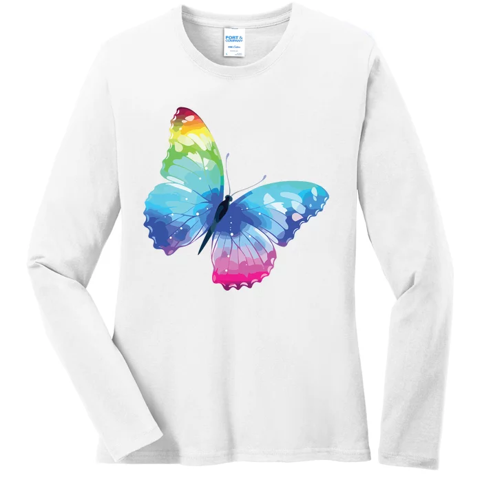 Monarch Butterfly Rainbow Cute Pastel Festival Rave Colorful Ladies Long Sleeve Shirt