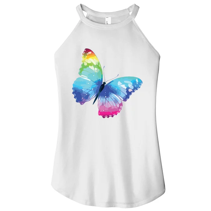 Monarch Butterfly Rainbow Cute Pastel Festival Rave Colorful Women’s Perfect Tri Rocker Tank