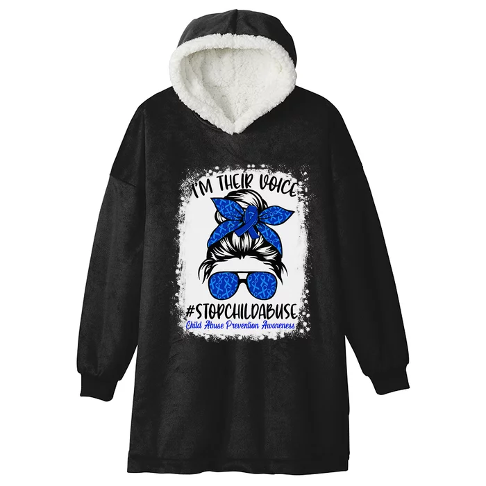 Messy Bun Ribbon Stop Child Abuse Prevention Awareness Month Hooded Wearable Blanket