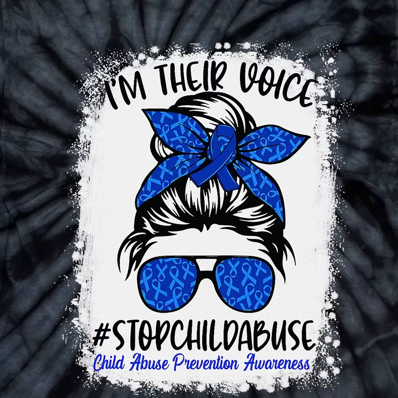 Messy Bun Ribbon Stop Child Abuse Prevention Awareness Month Tie-Dye T-Shirt