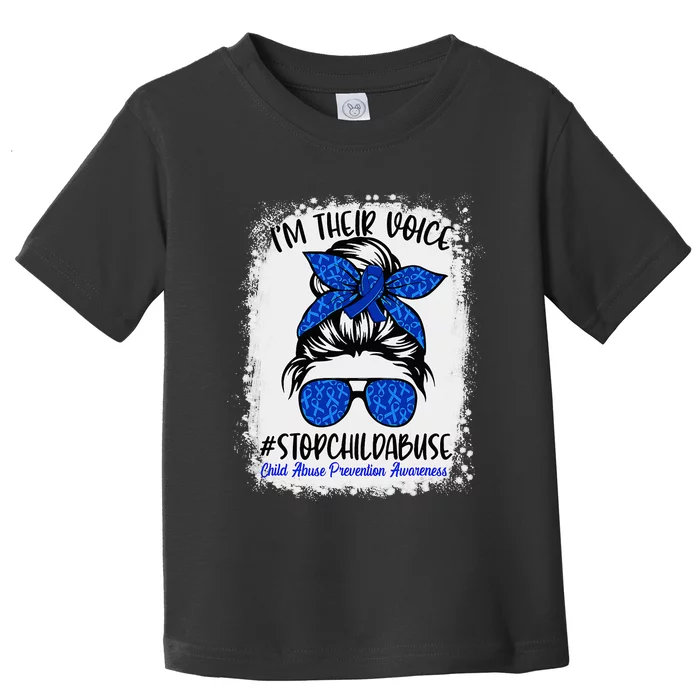 Messy Bun Ribbon Stop Child Abuse Prevention Awareness Month Toddler T-Shirt