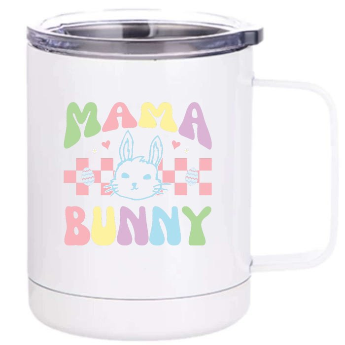 Mama Bunny Retro Easter Mother's Day Easter Day Front & Back 12oz Stainless Steel Tumbler Cup