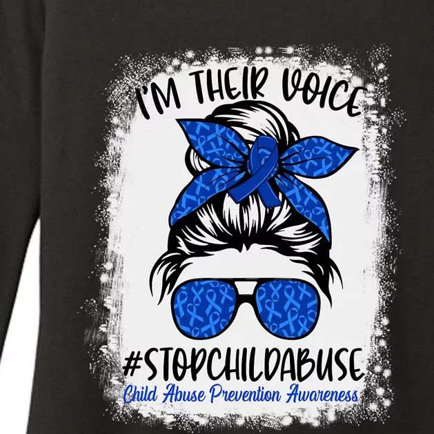 Messy Bun Ribbon Stop Child Abuse Prevention Awareness Month Womens CVC Long Sleeve Shirt