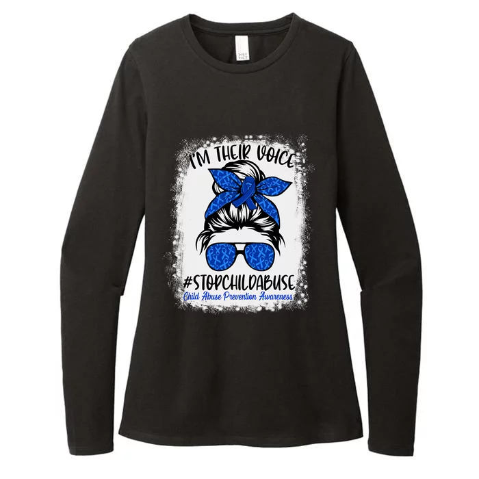 Messy Bun Ribbon Stop Child Abuse Prevention Awareness Month Womens CVC Long Sleeve Shirt