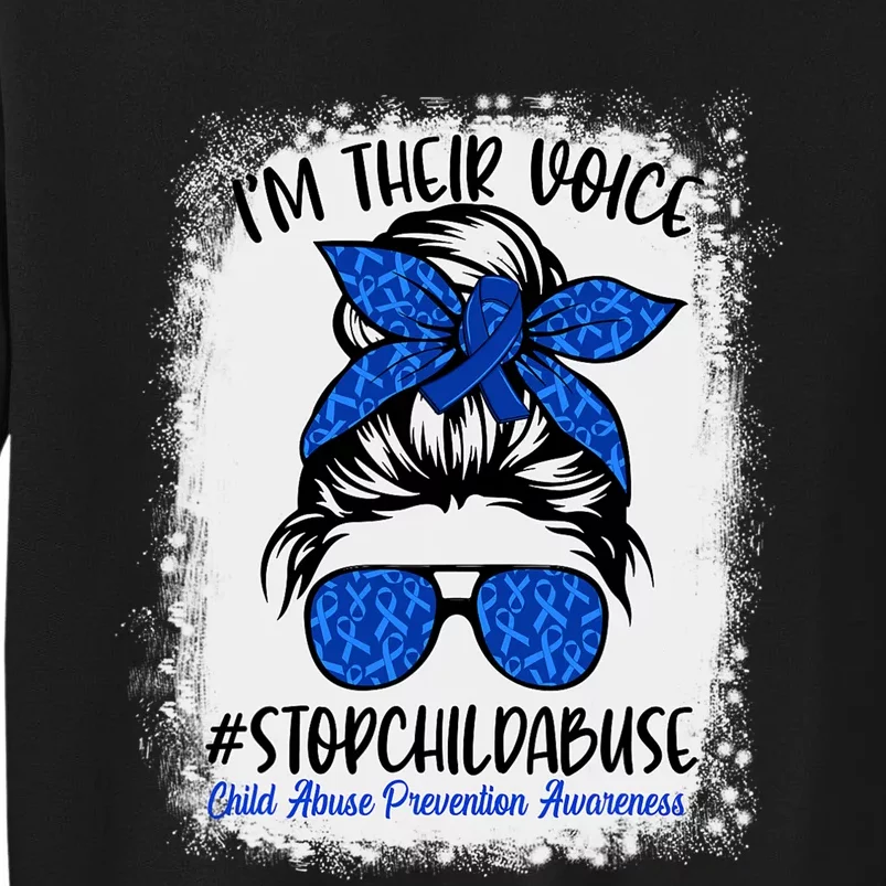 Messy Bun Ribbon Stop Child Abuse Prevention Awareness Month Tall Sweatshirt