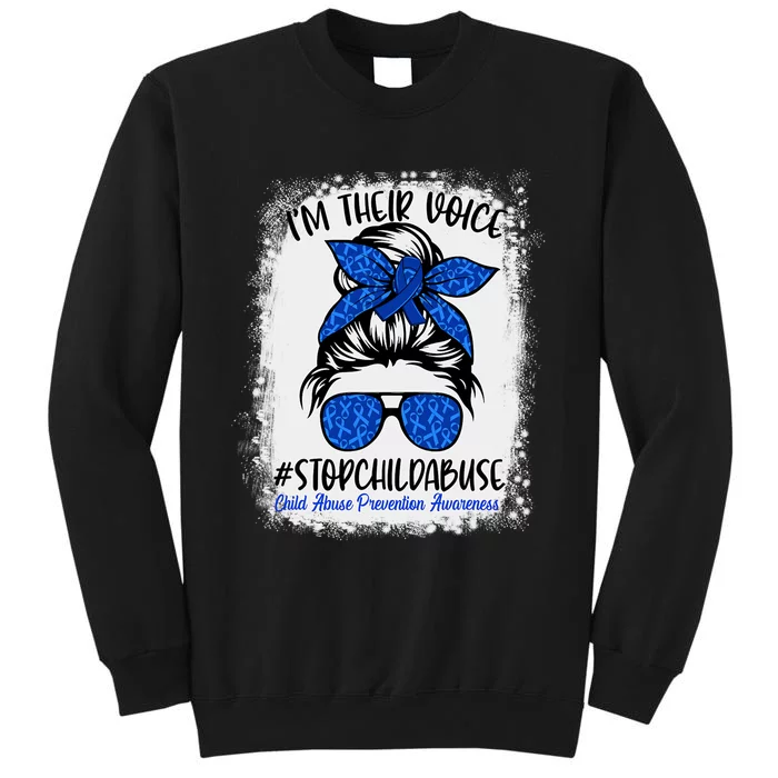 Messy Bun Ribbon Stop Child Abuse Prevention Awareness Month Tall Sweatshirt