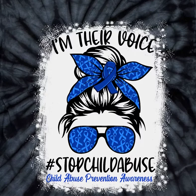 Messy Bun Ribbon Stop Child Abuse Prevention Awareness Month Tie-Dye T-Shirt