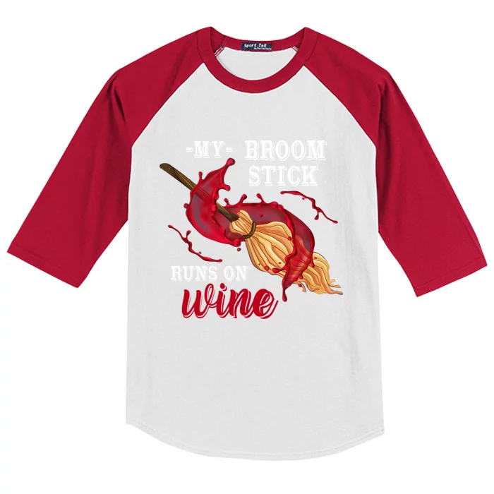 My Broomstick Run On Wine Witch Moon Halloween Magic Cool Gift Kids Colorblock Raglan Jersey