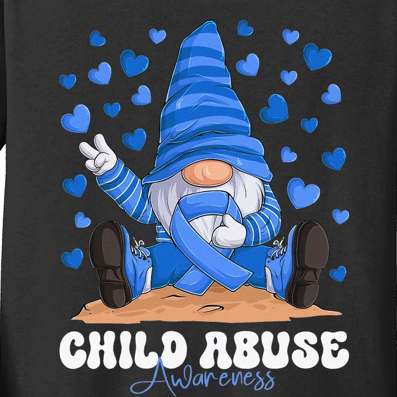 Messy Bun Ribbon Stop Child Abuse Prevention Awareness Month Kids Long Sleeve Shirt