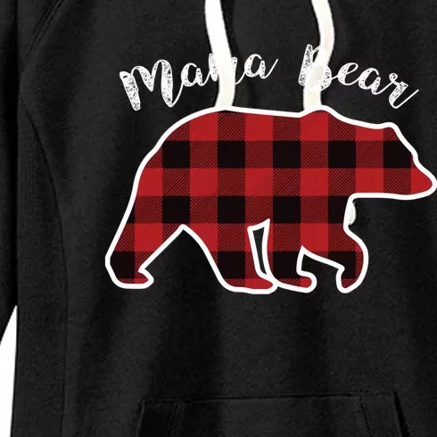 Mama Bear Red Plaid Christmas Pajama Family Mom Gift Women's Fleece Hoodie