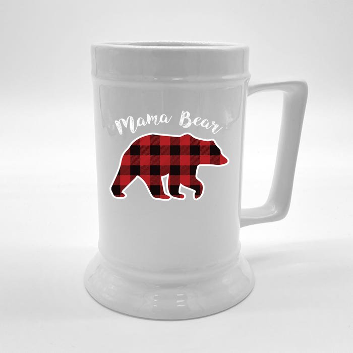 Mama Bear Red Plaid Christmas Pajama Family Mom Gift Meaningful Gift Front & Back Beer Stein