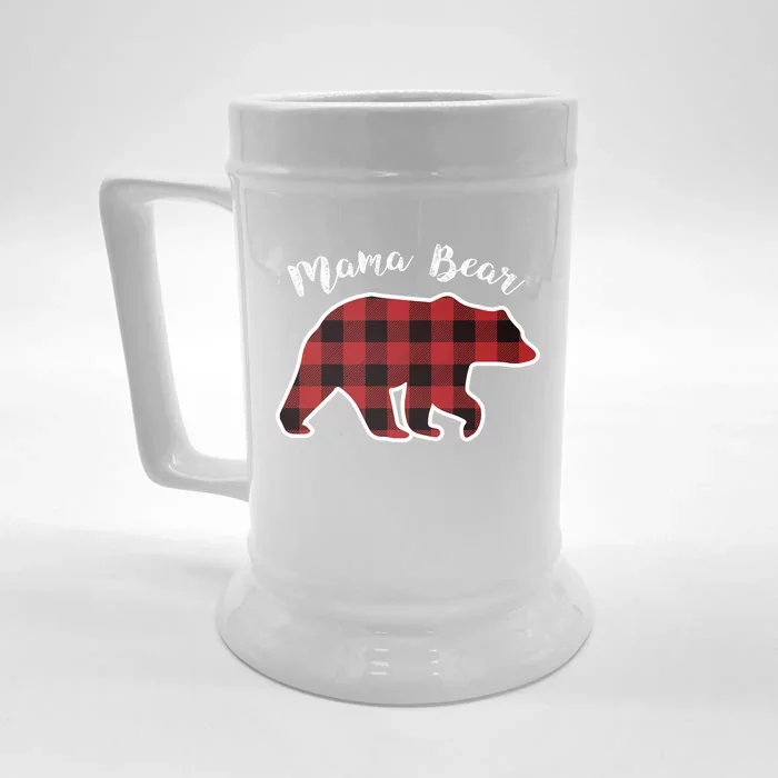 Mama Bear Red Plaid Christmas Pajama Family Mom Gift Meaningful Gift Front & Back Beer Stein