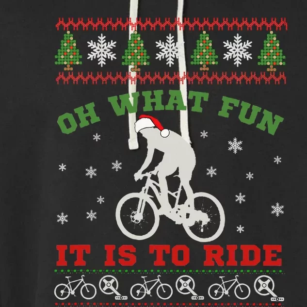 Mountain Bike Rider Oh What Fun Christmas Ugly Sweater Garment-Dyed Fleece Hoodie