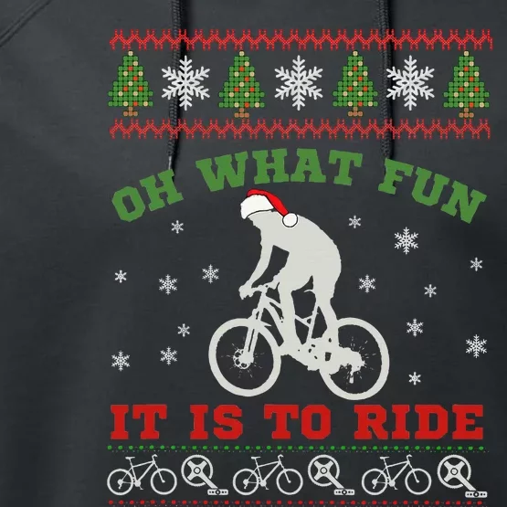 Mountain Bike Rider Oh What Fun Christmas Ugly Sweater Performance Fleece Hoodie